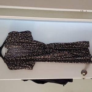 Wrap dress Size XL Dark blue White Flowers puff Sleeves